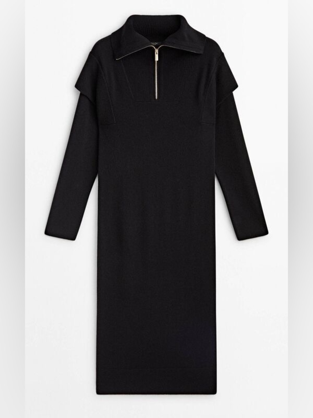 EUC Massimo Dutti Wool Knit Front Zip Maxi Dress in Black size M